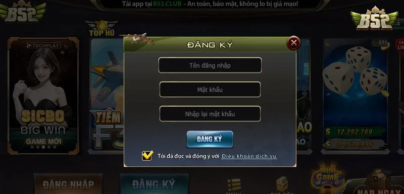 Đăng ký tài khoản cổng game với form siêu đơn giản