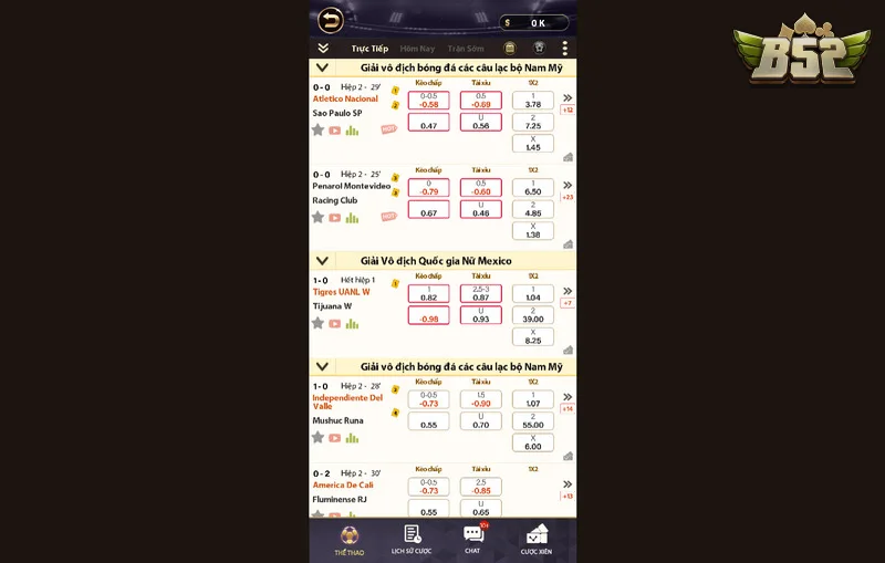 Giao diện sảnh cược thể thao tại cổng game B52 club