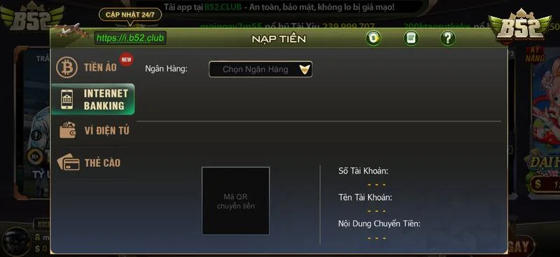 Nạp tiền hệ thống hỗ trợ với nhiều phương thức